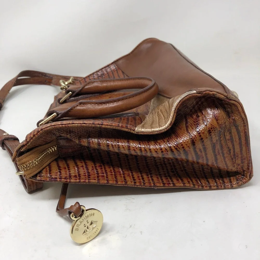 Brahmin Womens Small Satchel Brown Croc Embossed Leather Crossbody